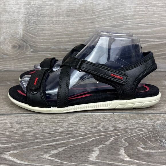 Ecco Bluma Women’s Sz 8.5/EU 39 Slingback Strap Black Red Hook & Loop Sandals - Picture 3 of 10